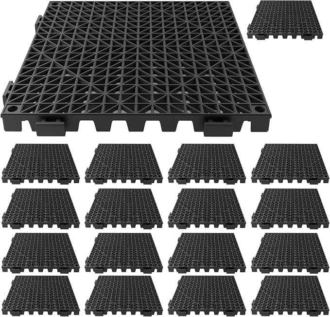 Tioncy 18 Pcs Bar Countertop Supplies Interlocking Mats 12 x 12 Inch Black Shelf Liners Bar Drying Coffee Non Slip Spills Mats for Bartending Home Cocktail Bars Restaurants