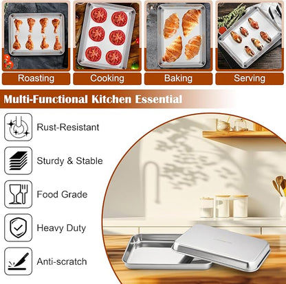 E-far Small Baking Sheet with Wire Rack (2 Pans + 2 Racks), Stainless Steel Cookie Sheets Trays & Cooling Rack for Toaster Oven, Non Toxic & Warp Resistant, Oven & Dishwasher Safe, 10.5 x 8.3 x 1 Inch