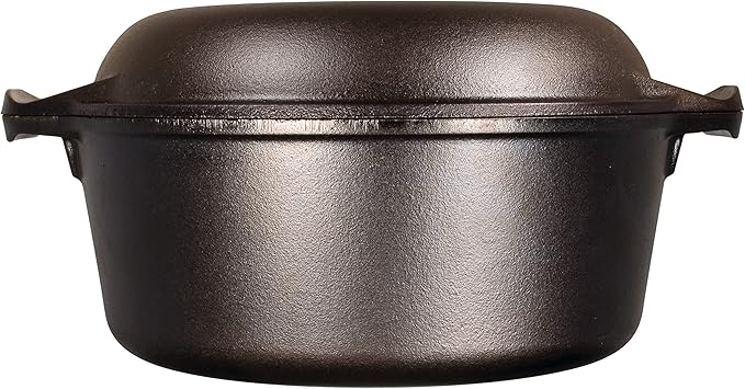 Lodge Cast Iron Double Dutch Oven 5 Quart - Pre-Seasoned 2-in-1 Cast Iron Cookware - Pot & Skillet Combo - Even Heat Retention - Oven-Safe, Versatile Pot
