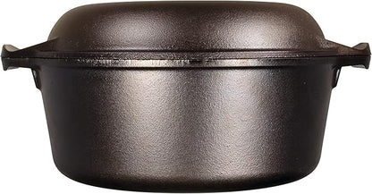 Lodge Cast Iron Double Dutch Oven 5 Quart - Pre-Seasoned 2-in-1 Cast Iron Cookware - Pot & Skillet Combo - Even Heat Retention - Oven-Safe, Versatile Pot