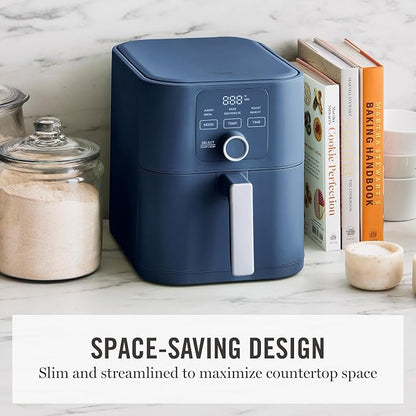 Martha Stewart 6QT Air Fryer, 6-in-1, Bake, Broil, Roast, Air Fry, Dehydrate, Reheat, Ceramic Non-Stick Basket, Crispy Results Fast, 400°F Max Temp, Shake Reminder, Indigo Blue