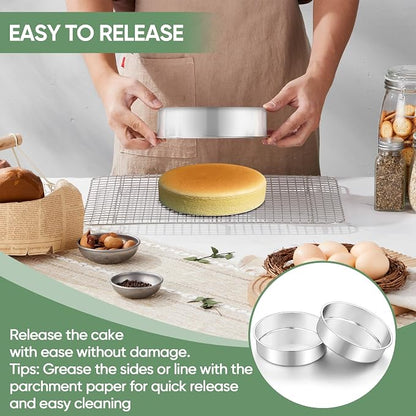 TeamFar 7 Inch Cake Pan Set of 3, Stainless Steel Round Layer Cake Baking Pans Tins for Birthday Wedding, Non-Toxic & Heavy-Duty, Mirror Finish & Leak Proof, Oven & Dishwasher Safe