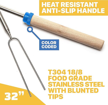 MalloMe Smores Sticks for Fire Pit Long - Marshmallow Roasting Sticks Smores Kit - Smore Skewers Hot Dog Fork Campfire Cooking Equipment, Camping Essentials S'mores Gear Outdoor Accessories 32" 12Pack