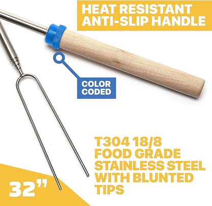 MalloMe Smores Sticks for Fire Pit - Accessories for Campfire Marshmallow Roasting Sticks Smores Kit Outdoor - Smore Skewers Hot Dog Fork For Outside, Camping Essentials Bonfire Gear Long 32" 10 Pack