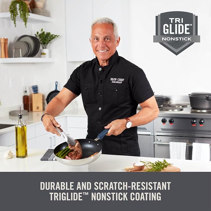 Zakarian x Dash TruPro® Nonstick Stainless Steel Stacking Sauce Pan Set - Compact Cookware Set for Everyday Cooking - Non-Stick, Space-Saving, and Oven-Safe - Blue, 6-Piece Set