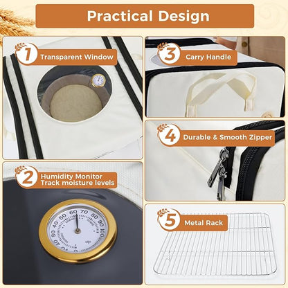 Homelove Folding Bread Proofing Box, 65-125℉ Temp Control & 24H Timer, Dough Proofer with Humidity Meter & Metal Rack, Collapsible Fermentation Box for Sourdough, Pizza, Yogurt, Kombucha