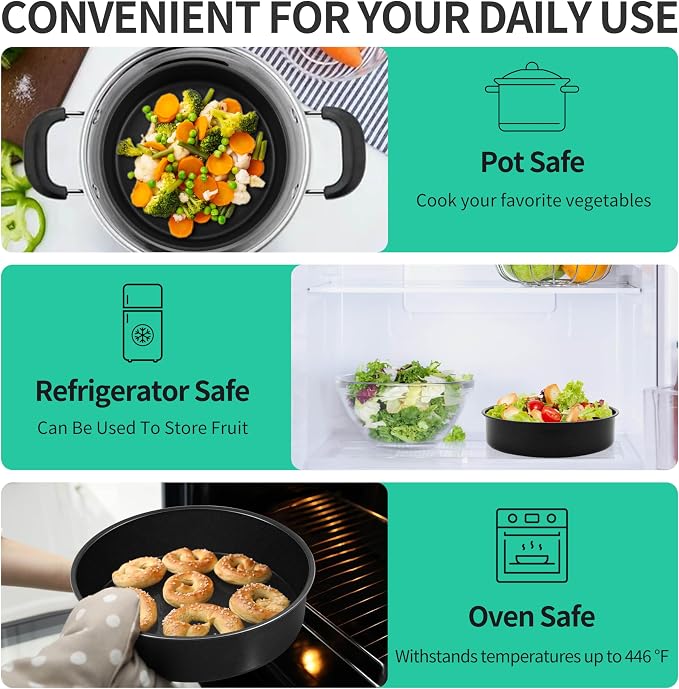 P&P CHEF 8 Inch Cake Pan Set of 3, Non-Stick Round Cake Pans Tins for Tier Smash Cakes, Baking Pans Set & Essential Bakeware, Stainless Steel Core & Leak-Proof