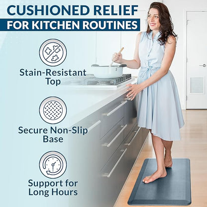ComfiLife Anti Fatigue Floor Mat – 3/4 Inch Thick Perfect Kitchen Mat, Standing Desk Mat – Comfort at Home, Office, Garage – Durable – Stain Resistant – Non-Slip Bottom (24" x 70", Denim)