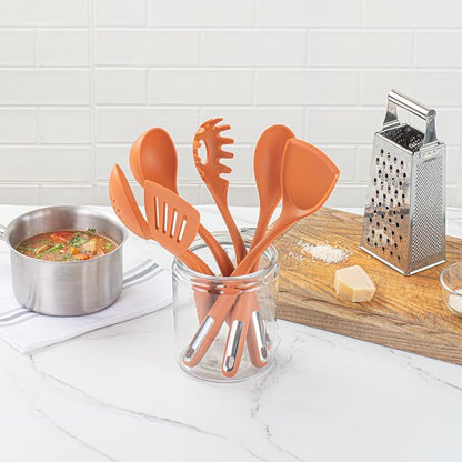 Restaurantware Silicone Utensil Set Pack of 10 Non-Slip Handle 6-Piece Kitchen Tool Set, Heat-Resistant Dishwasher-Friendly Cooking Accessories, Durable Orange Cooking Utensils