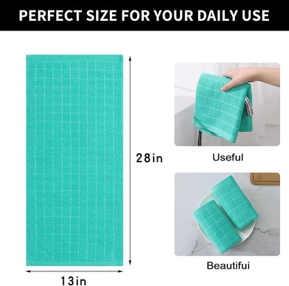Homaxy 100% Cotton Terry Kitchen Towels(Turquoise, 13 x 28 inches), Checkered Designed, Soft and Super Absorbent Dish Towels, 8 Pack