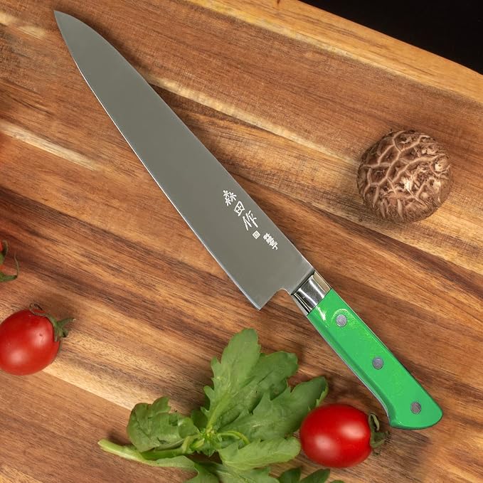 Japanese Chef Knife 9.5 inches, Professional Sushi Knife with Green Ergonomic Handle for Household or Work