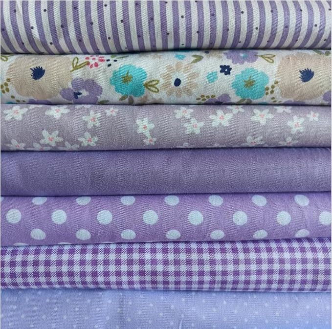 7 pcs 20" x 20" Cotton Fabric DIY Making Supplies Quilting Patchwork Fabric Fat Quarter Bundles DIY for Quilting Cotton Patchwork Cushions (Mix Purple Flowers, 20" x 20")