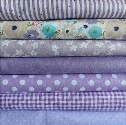 7Pcs Cotton Fabric DIY Making Supplies Quilting Patchwork Fabric Fat Quarter Bundles DIY for Quilting Cotton Patchwork Cushions (Purple Flowers, 9.8 x 9.8 inches)