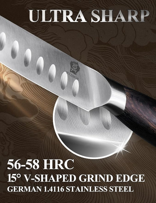 WILDMOK 5 Inch Steak Knives Set of 4, Ultra Sharp Steak Knives Kitchen Knives Set, German Stainless Steel Steak Knife Set Black Pakkawood Handle with Gift Box