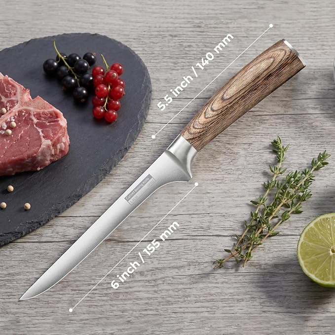 ZHANG XIAO QUAN Fillet Knife 6.5", German Stainless Steel Sharp Boning Knife, Ergonomic Pakkawood Handle for Meat and Poultry