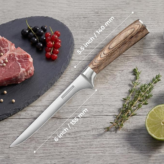 ZHANG XIAO QUAN Fillet Knife 6.5", German Stainless Steel Sharp Boning Knife, Ergonomic Pakkawood Handle for Meat and Poultry