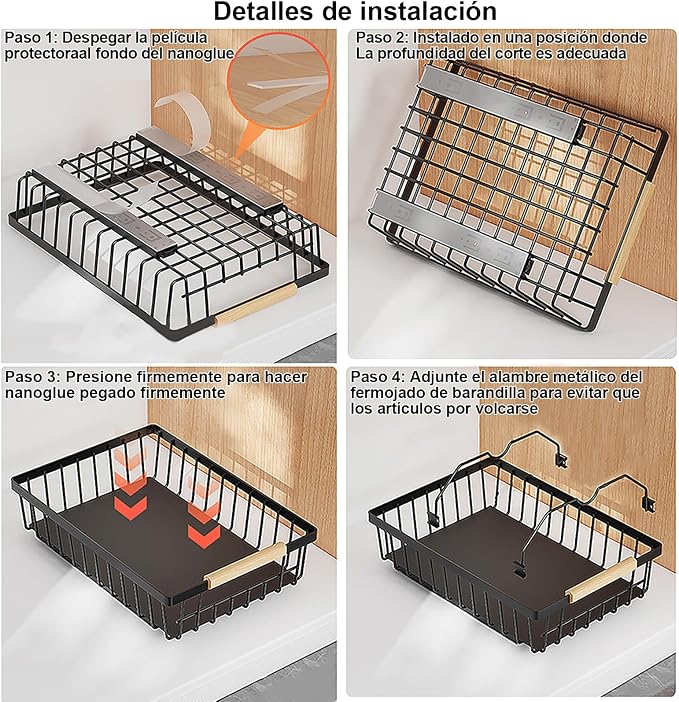 2 Pack No Drill Pull Out Cabinet Organizer, Carbon Steel Slide Out Drawer with Nano Adhesive, Kitchen Pantry Bathroom Under Cabinet Storage, Black
