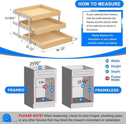 WelFurGeer 3-Tier Pull Out Cabinet Organizer with Soft Close, Heavy-Duty Pull Out Drawers for Cabinets, Slide Out Shelf for Kitchen, Pantry, Bathroom & Under Sink, Solid Birch Wood