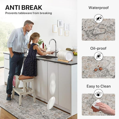 GENIMO Kitchen Mats for Floor 2PCs, Washable Anti Fatigue Mat for Cushioned, 20"x48"+20"x32", Waterproof Kitchen Rugs, Non Slip Comfort Standing Mat Rug for Home, Sink, Laundry, LightTaupeBrown