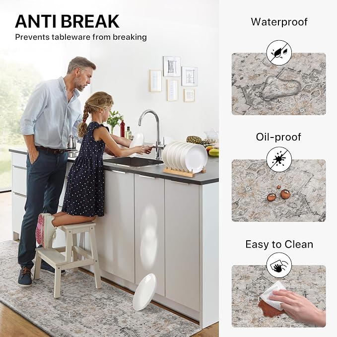 GENIMO Kitchen Mats for Floor, Washable Anti Fatigue Mat for Cushioned, 23.6"x71", Waterproof Kitchen Rugs, Non Slip Comfort Standing Mat Rug for Home, Sink, Laundry, LightTaupeBrown