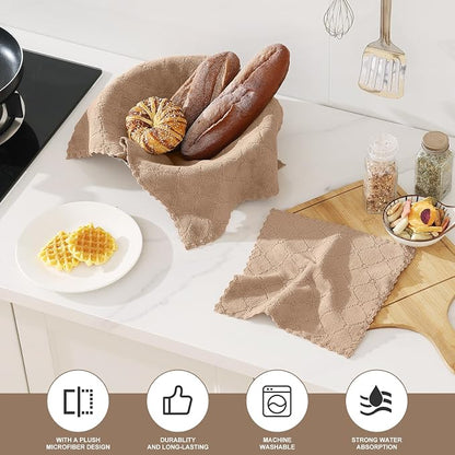 Homaxy Kitchen Towels and Dishcloths Set, 10 x 10 and 13 x 19 Inches, Set of 12 Super Soft and Absorbent Coral Velvet Kitchen Towels, No Lint and Nonstick Oil Fast Drying Dish Towel, Tan
