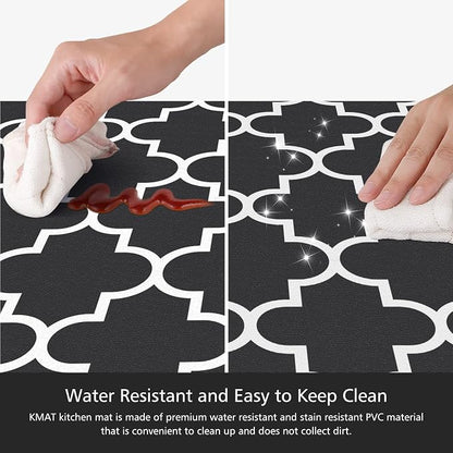 KMAT Kitchen Mat [2 PCS] 0.47inch Cushioned Anti-Fatigue Kitchen Rug, Waterproof Non-Skid Kitchen Mats and Rugs Heavy Duty PVC Ergonomic Comfort Standing Mat for Kitchen, Floor Home, Sink, Black
