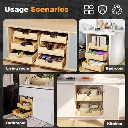 Pull Out Cabinet Organizer, 32''W×21''D Sliding Drawers for Cabinets, Soft Close Slide Out Wooden Pull out Drawers, Base Cabinet Organization for Kitchen, Pantry, Bathroom
