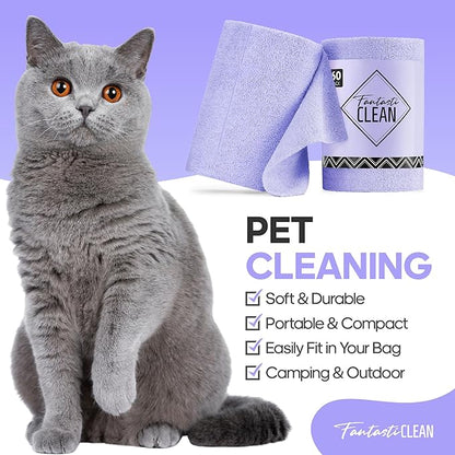 Fantasticlean Microfiber Cleaning Cloth Roll 4 Rolls 240 Pack, Tear Away Paperless Towels, 8" x 8", Reusable Washable Rags, House Kitchen, Pet, Office, Indoor Outdoor, Portable (2Pink 2Light-Purple)
