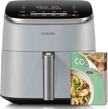Cosori 9-in-1 TurboBlaze Air Fryer 6 Qt, Premium Ceramic Coating, 90°–450°F, Precise Heating for Even Results, Air Fry, Roast, Bake, Broil, Dry, Frozen, Proof, Reheat, Keep Warm, 120V, Light Gray