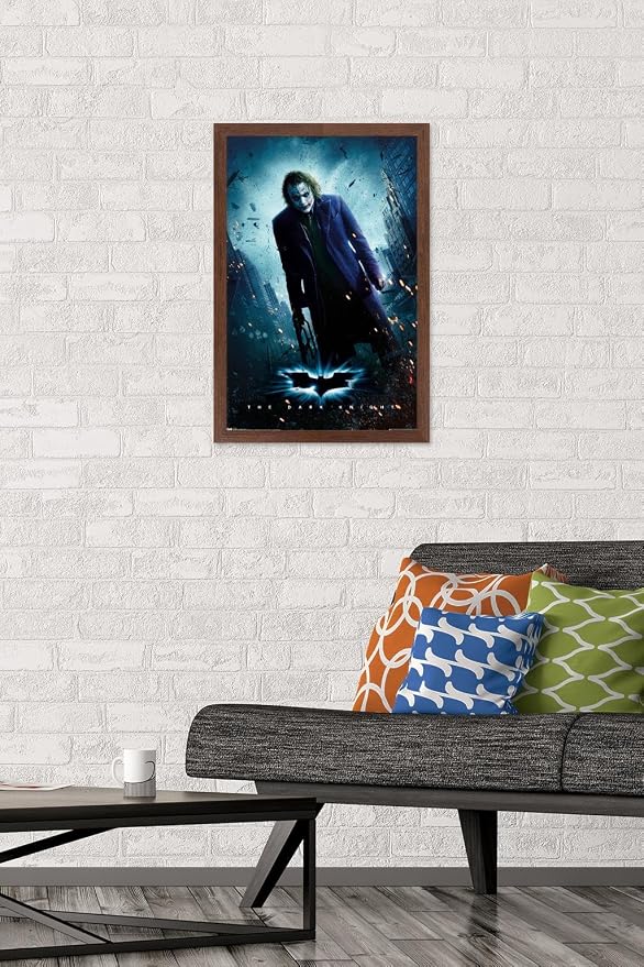 Trends International DC Comics Movie - The Dark Knight - The Joker - One Sheet Wall Poster, 14.725" x 22.375", Mahogany Framed Version