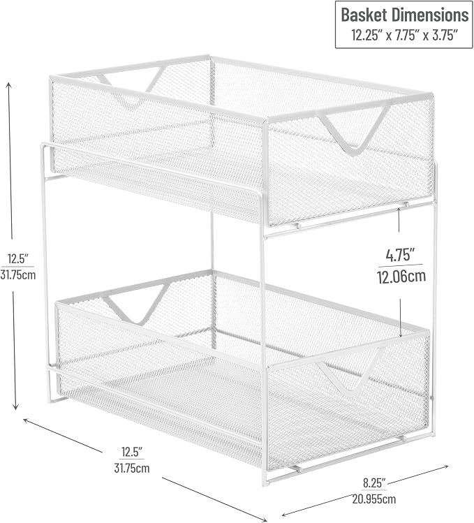 Mind Reader Accessory Organizer, Supply Storage, Makeup, Crafts, Office, Kitchen, Metal Mesh, 8.25"L x 12.5"W x 12.5"H, White