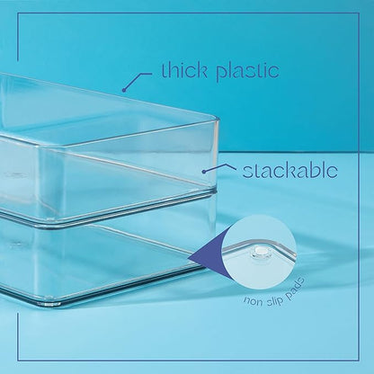 primebox Plastic Clear Acrylic Drawer Organizers. Bathroom, Kitchen, Bedroom, Utensils, Office Organizer Bins, Storage Trays. Heavy Duty, Stackable. 12" x 6" x 2" Set of 6