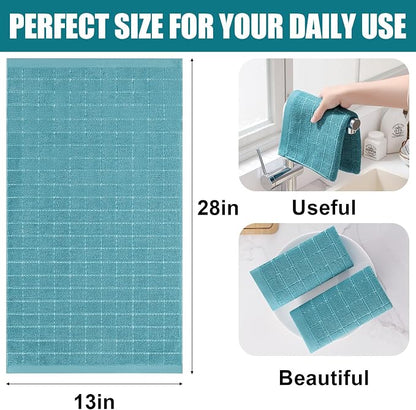 Homaxy 100% Cotton Terry Kitchen Towels(Lake Blue, 13 x 28 inches), Checkered Designed, Soft and Super Absorbent Dish Towels, 8 Pack