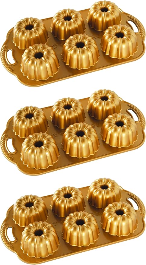 Nordic Ware Anniversary Bundtlette Pan, One Size, Gold (Pack of 3)
