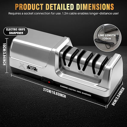 Electric Knife Sharpener for Kitchen—Fast Sharpening to Restore and Polish Chef Straight and Serrated Knives with 3 Stages & 20° Angle System with Metal Dust Box