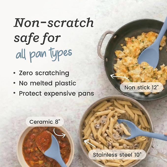 StarPack XL Spoonula The All-Rounder 13.5 Inch - LFGB Silicone Spoon Spatula, 600°F Heat Resistant, BPA-Free - One-Piece Seamless, Dishwasher Safe - for Nonstick Cookware and Deep Pots, Light Blue
