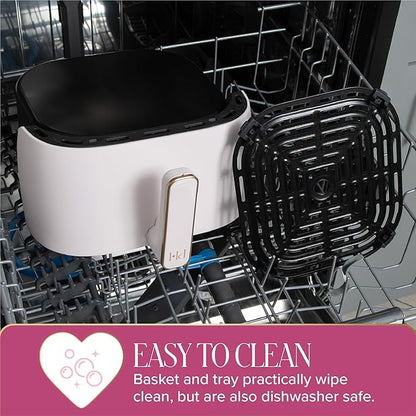 Paris Hilton 6-Quart Air Fryer, Nonstick Basket Made Without PFAS, Touchscreen, 8-in-1 (Fry, Roast, Broil, Bake, Reheat, Keep Warm, Pizza, Dehydrate), Dishwasher Safe Basket and Crisping Tray, White