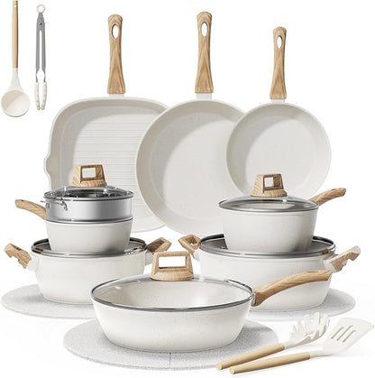 Bazova 24-Piece Pots and Pans Set Non Stick, Ceramic Cookware Set, Titanium-Reinforced Long-Lasting Nonstick,Non Toxic PFAS-Free, Induction Compatible, Complete Kitchen Cookware Set for Daily Cooking