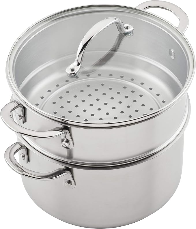 Rachael Ray 70033 Professional Stainless Steel/Hard Anodized Nonstick Cookware Pots and Pans Set, 11 Piece - Gray and Silver