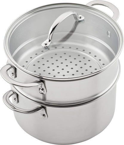 Rachael Ray 70033 Professional Stainless Steel/Hard Anodized Nonstick Cookware Pots and Pans Set, 11 Piece - Gray and Silver