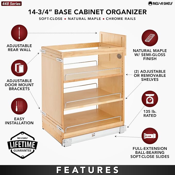 Rev-A-Shelf Maple Pullout Organizer w/Blum Soft-Close for 18" Base Cabinets