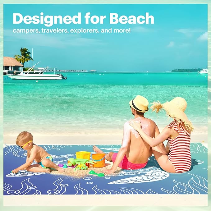 EASYFUN Beach Blanket Sandproof Oversized, 79''×83'' Extra Large Beach Mat, Portable Picnic Mat for Travel Camping Hiking, Lightweight Beach Essentials Family Water Resistant Mat