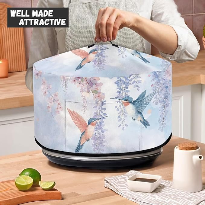 Slow Cooker Dust Cover Compatible with 6-8 qt Crock for Pot Highland Blue Hummingbird Floral Small Kitchen Appliance Decor Dust Cover
