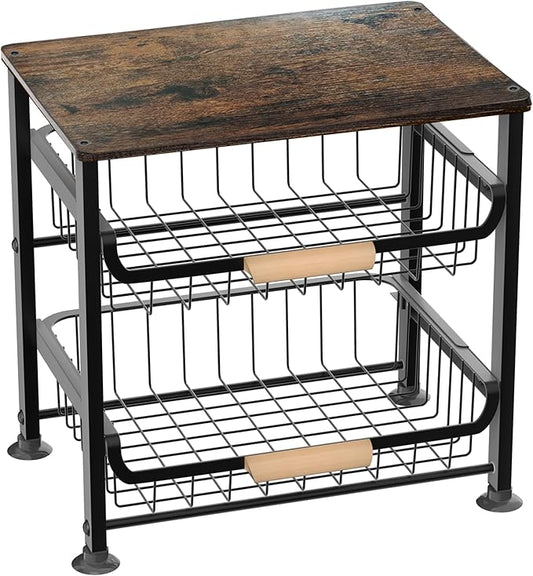 NiuYichee 3-layer Kitchen Fruit Storage Basket Snack Rack, Countertop & Desktop Pull-out Metal Basket with Handle, Organizers