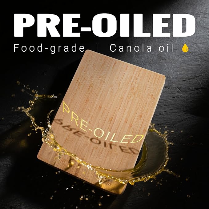 XL Bamboo Cutting Board with Handle – Extra Large Wood Chopping Board for Meat, Cheese, Serving – TRULY Glue-Free, Pre-Oiled Kitchen Boards 21.7"X14"/ 55x36cm - Dishwasher Safe [New 2026 Upgrade]