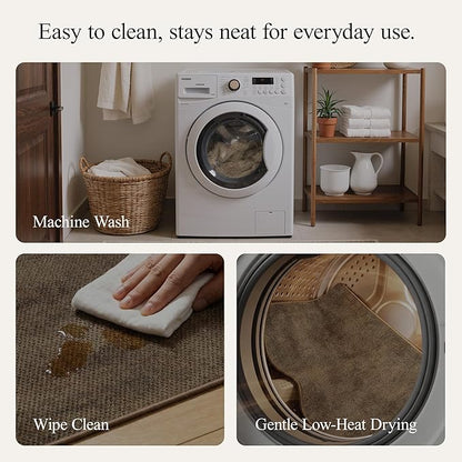 GENIMO Kitchen Mats for Floor 2PCS, Washable Absorbent Runner Rugs for Kitchen, 17.3"x59"+17.3"x30", Cushioned Non Slip Kitchen Rugs for Kitchen Floor,Standing Mat Rug for Home, Sink, Laundry, Jute