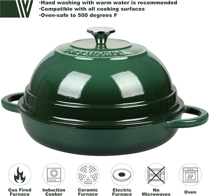 VORRINGARD Cast Iron Enameled Dutch Oven Pot with Lid for Bread Baking, Bread Oven, 6 Quart, Dark Green