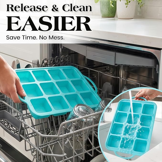 Vinino Silicone Brownie Pan with Dividers, 1 Pack Mini Loaf Pan for Baking Individual, Nonstick 12 Cups Square Muffin Cupcake Pans with Metal Reinforced Frame-Aqua Blue