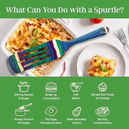 Baltique Mumbai Collection 13" Wooden Spurtle Spatula – Colorful Birch Wood Cooking Utensil, Nonstick Safe, Versatile Stirring & Serving Tool
