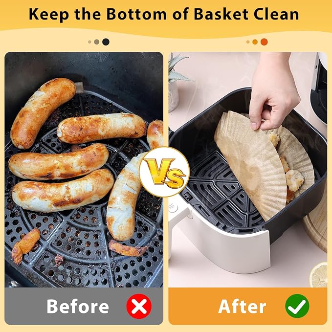Air Fryer Disposable Paper Liners - 125Pcs 6.5In Square Parchment Paper Non-Stick Airfryer Basket Liners for Steamer Microwave Oven